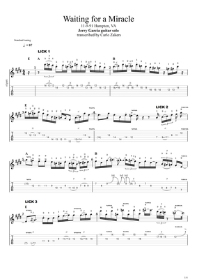 TAB - "Waiting on a Miracle" - Jerry Garcia Band - 11-9-91 hampton, va