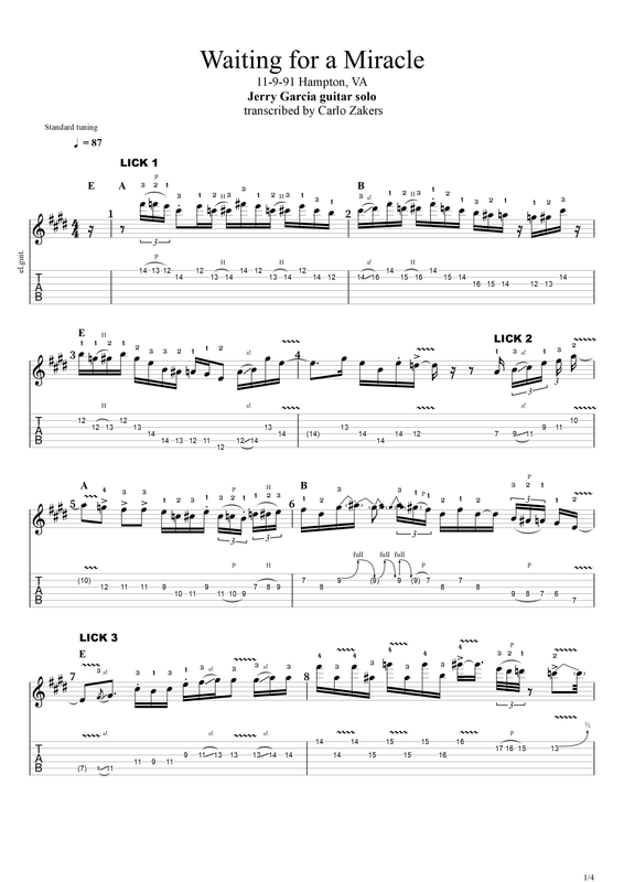 TAB - "Waiting on a Miracle" - Jerry Garcia Band - 11-9-91 hampton, va