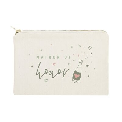 Champagne Bottle Matron of Honor Cotton Canvas Cosmetic Bag