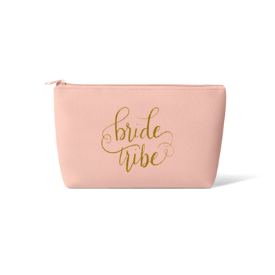 Blush Pink Bride Tribe Faux Leather Makeup Bag