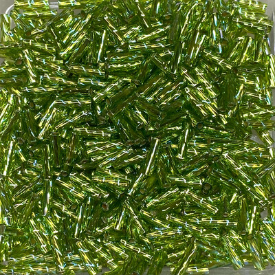6mm Japanese Spiral Bugles - Color 643A  Silverlined Chartreuse