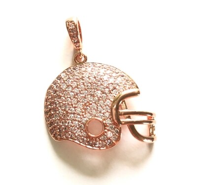 Crystal on Rose Gold CZ Pave Football Helmet Pendant
