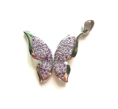 Purple on Silver  CZ Pave Butterfly Pendant