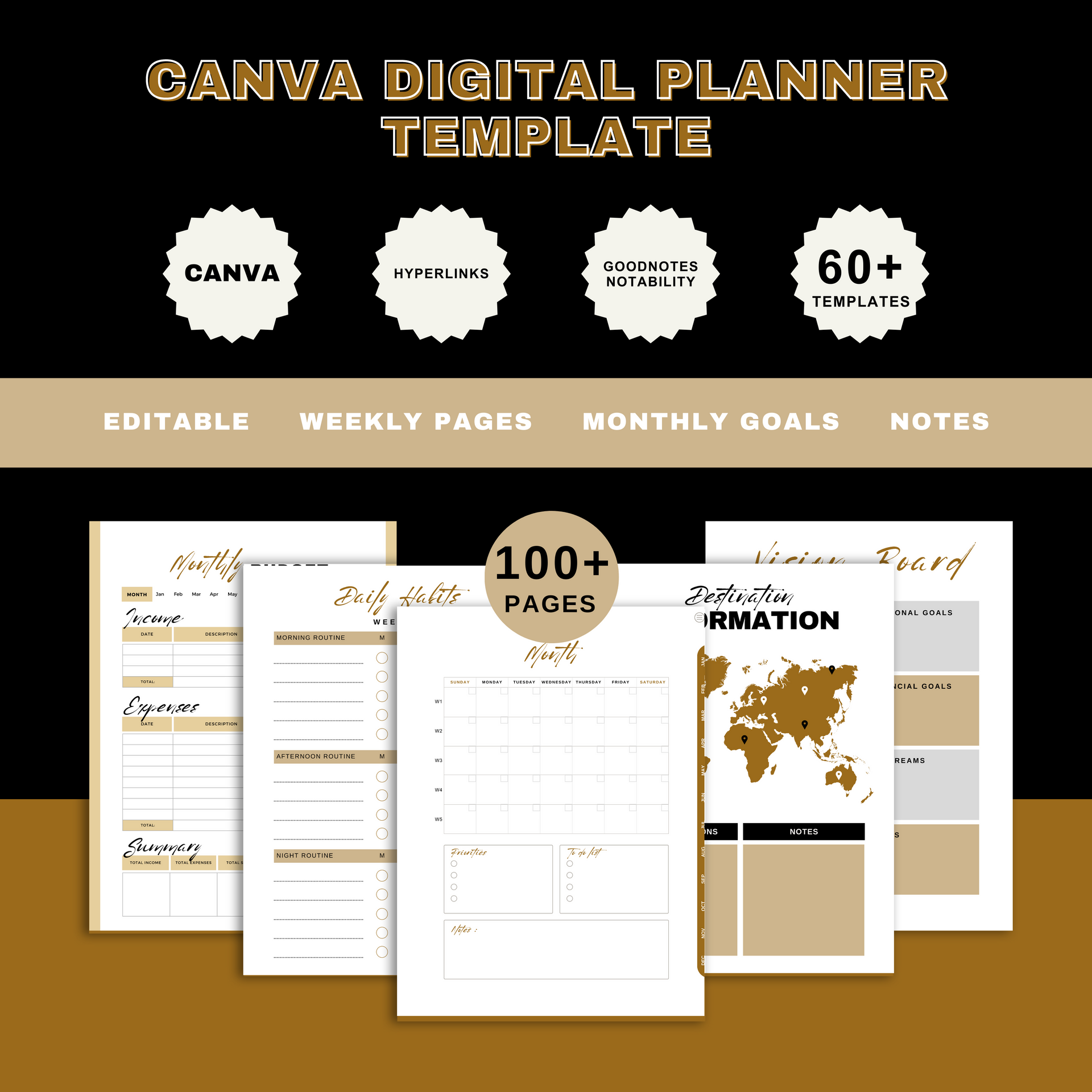 Premium Commercial & Personal Use Digital Planner Canva Template | Hyperlinked Tabs | Canva Digital Planner | Portrait Layout | Partially Undated & Dated from June 2023 Onwards