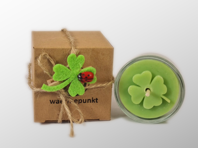 Glückskerze mit Spruch