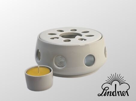 Stövchen Lindner Porzellan Ø13 x 6 cm Uni-Weiss, mit einem Bienenwachsteelicht Stövchen Lindner Porzellan Ø13 x 6 cm Uni-Weiss, mit einem Bienenwachsteelicht