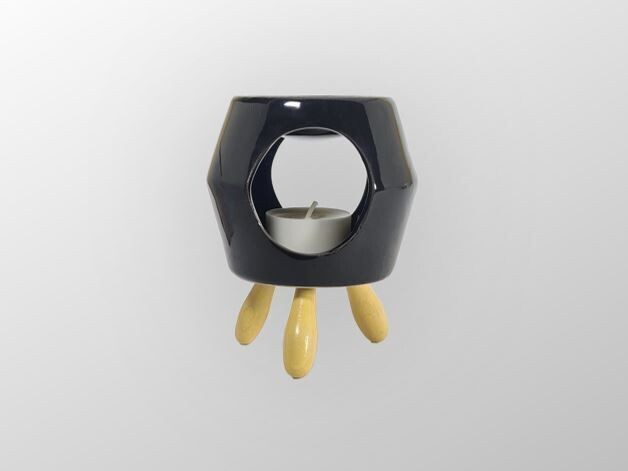 Eden schwarze Duftlampe/ Oil Burner aus Keramik mit Füßen