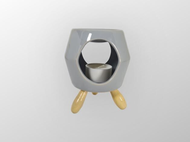Eden graue Duftlampe/ Oil Burner aus Keramik mit Füßen