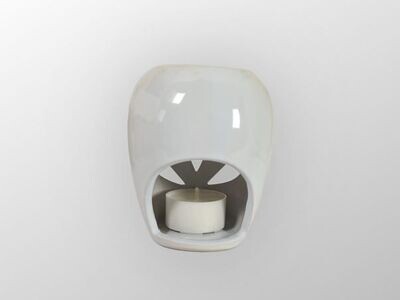 Kleine rundliche Duftlampe aus Keramik mit ausgestanzten Blumenblättern Kleine rundliche Duftlampe aus Keramik mit ausgestanzten Blumenblättern