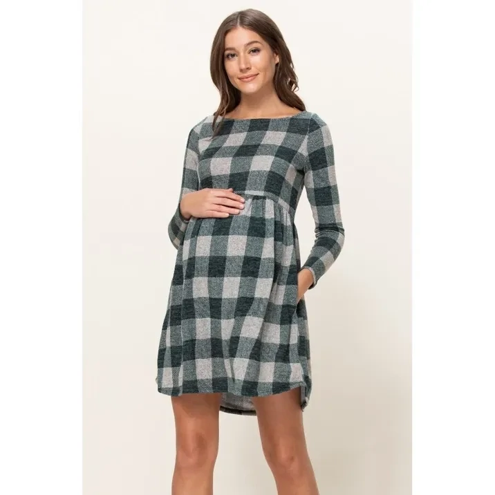 Robe de Maternité Tricot à Carreaux - Menthe/Noir - Taille L -