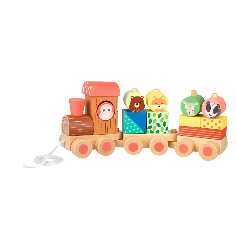 Train à Casse-Tête en Bois Animaux de la Forêt