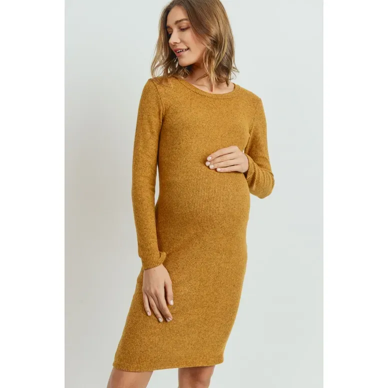 Robe de Maternité côtelée à Manches Longues "Moutarde" - Taille L -