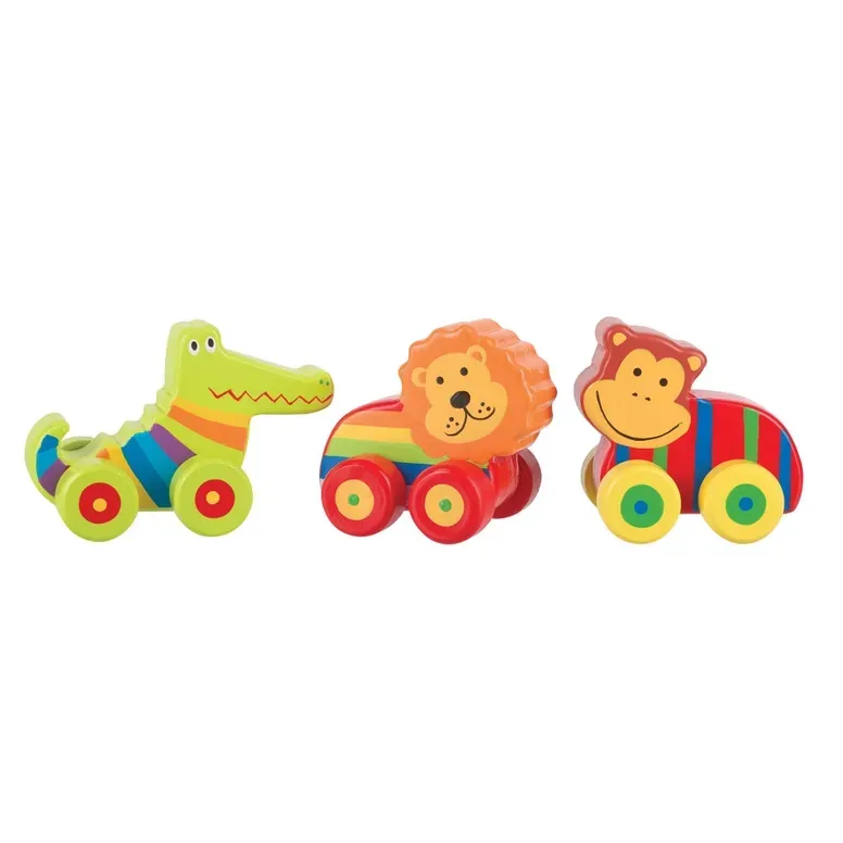 Animaux en Bois sur Roues - Crocodile/Singe/Lion -
