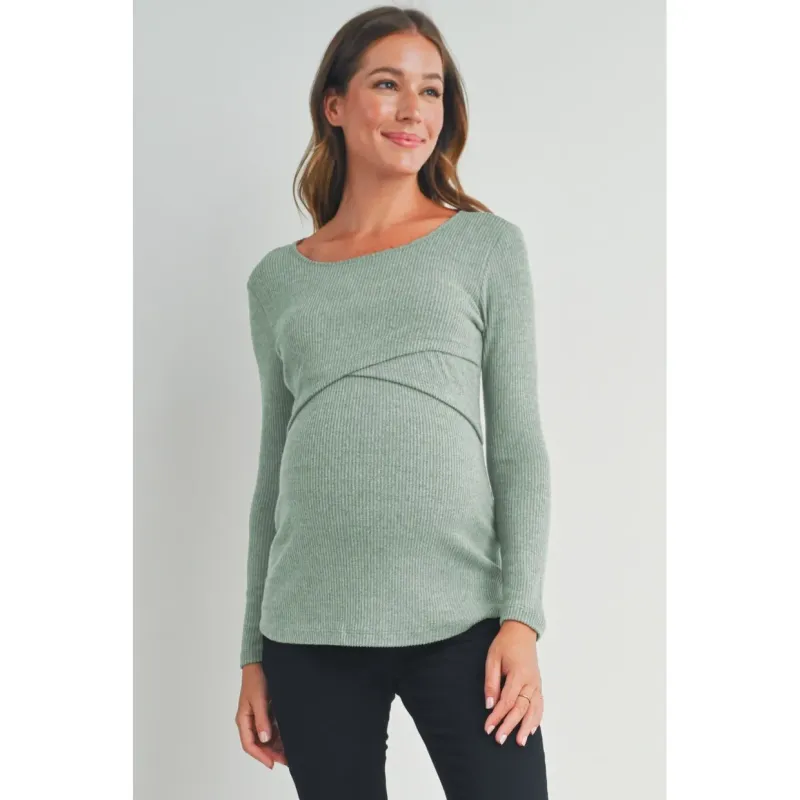 Haut en Tricot Côtelé Grossesse et Allaitement "Menthe- Taille L -