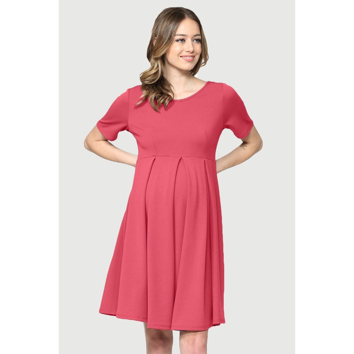 Robe de Maternité Plissé à Col Rond "Rose" - Taille M -