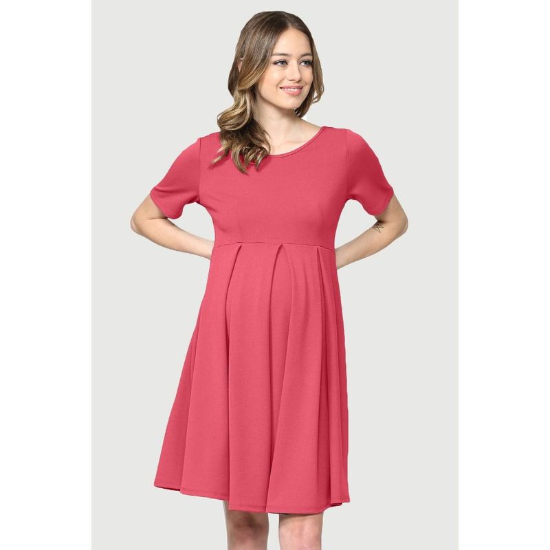 Robe de Maternité Plissé à Col Rond "Rose" - Taille S -
