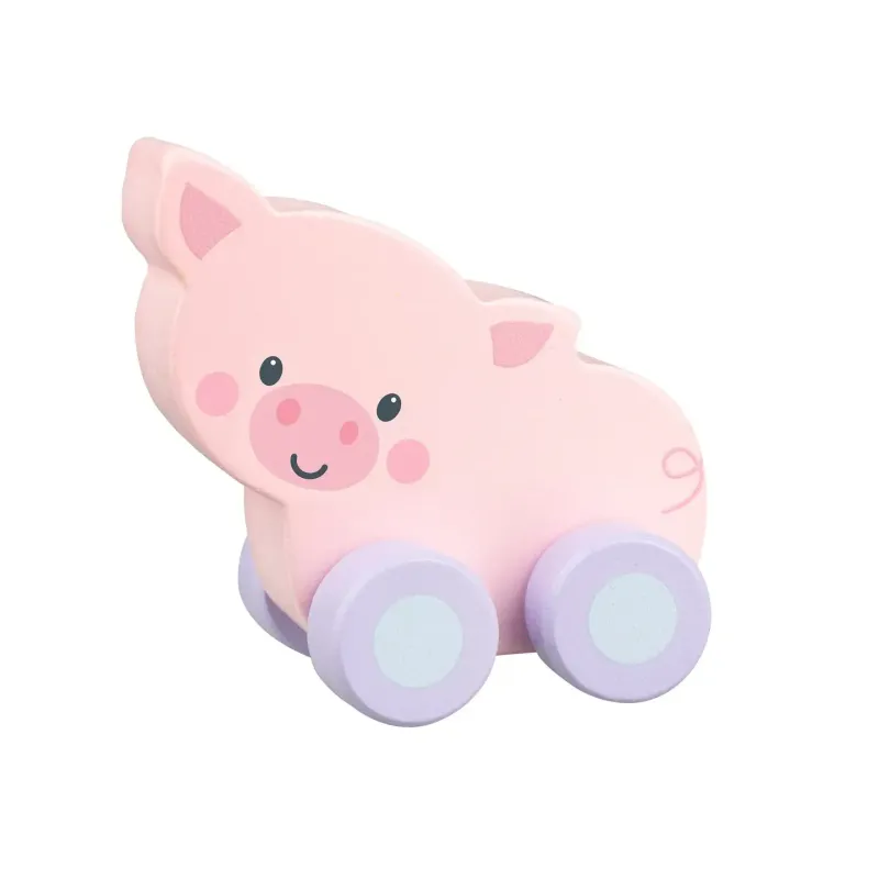 Premier Jouet à Pousser en Bois Cochon
