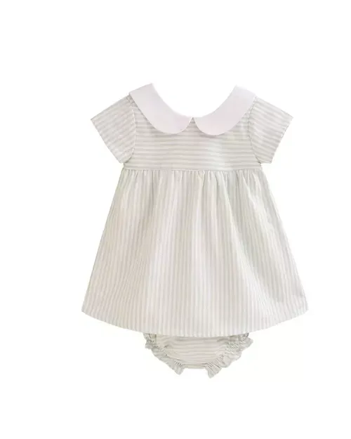 Robe Bébé à Rayures Vert Pastel et Blanc avec Noeud - Taille 6 Mois -