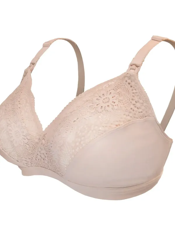 Soutien-Gorge d'Allaitement en Dentelle Beige - Taille XL -