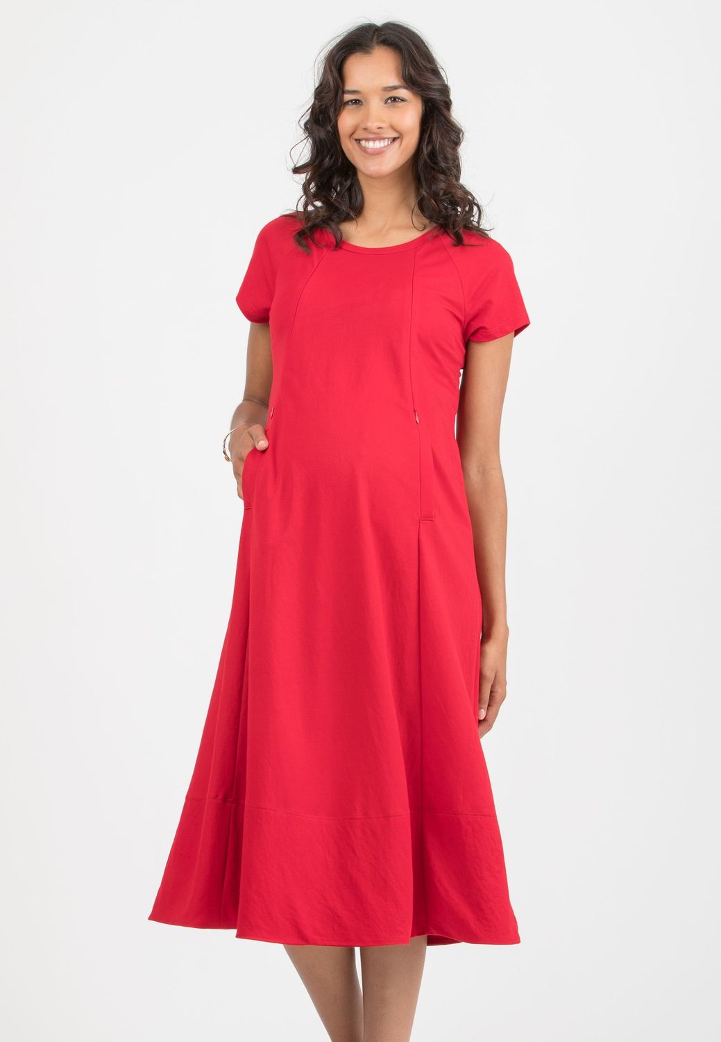 Robe Mi-Longue de Maternité et d'Allaitement "Rouge" - Taille S -