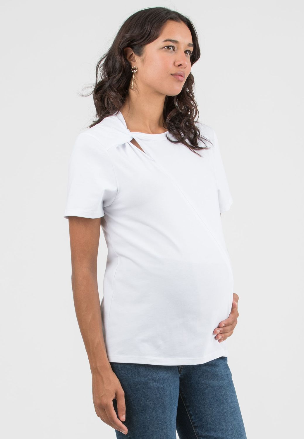 Tee-Shirt de Maternité et d'Allaitement avec Noeud Latéral "Blanc" - Taille M -