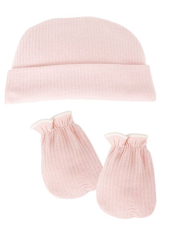 Ensemble Bonnet et Mouffles de Naissance - Rose -