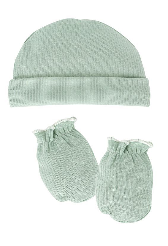 Ensemble Bonnet et Mouffles de Naissance - Vert -