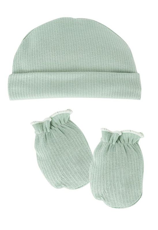 Ensemble Bonnet et Mouffles de Naissance - Vert -