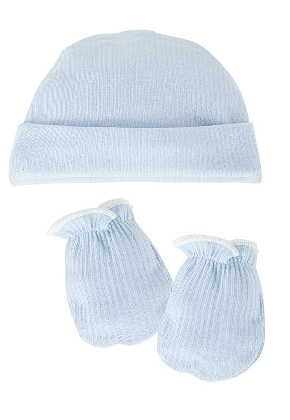 Ensemble Bonnet et Mouffles de Naissance - Bleu -