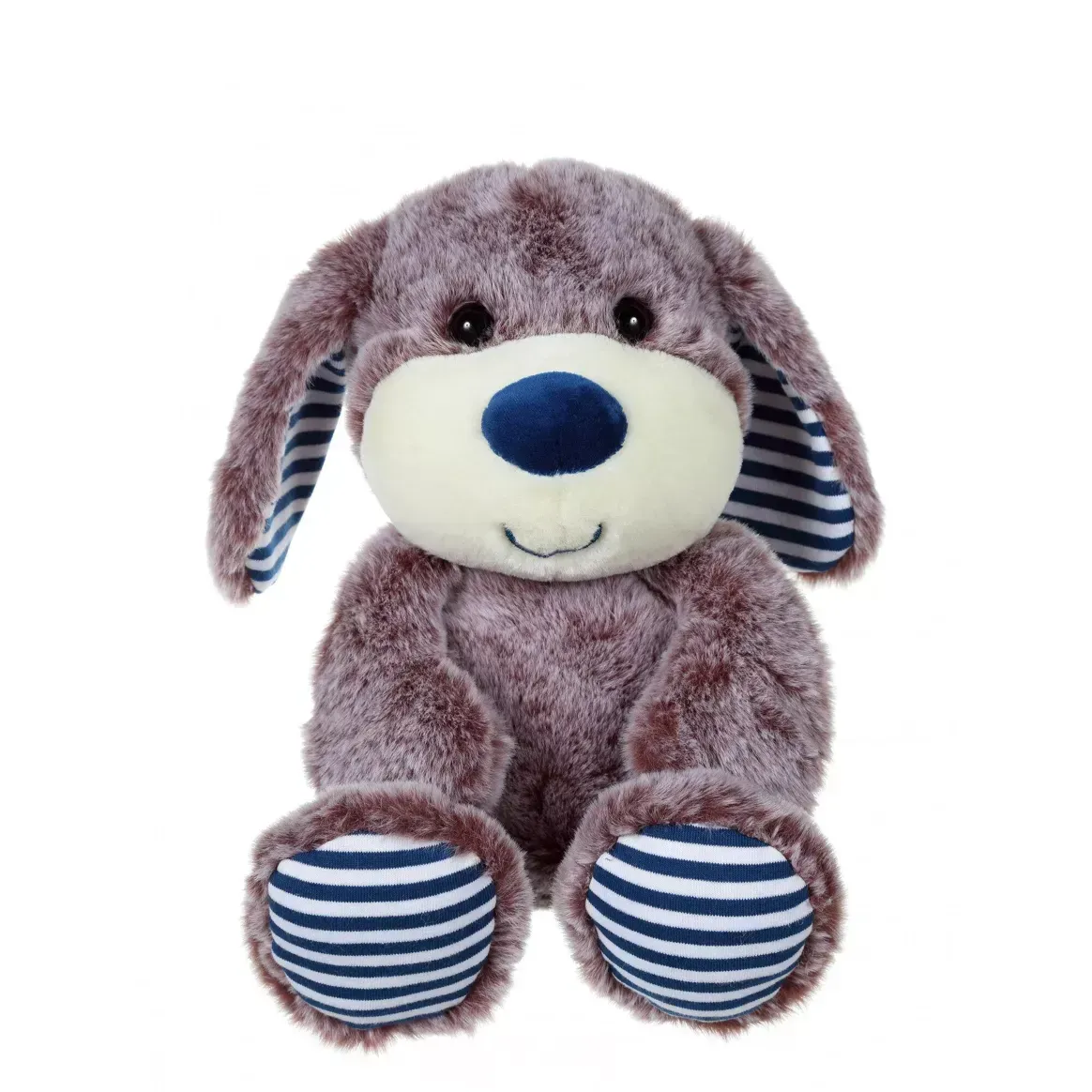 Peluche Chien Marron Rayures Marine - 15 cm -