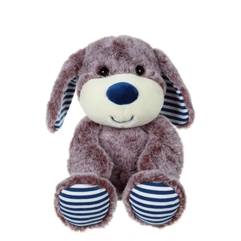 Peluche Chien Marron Rayures Marine - 15 cm -