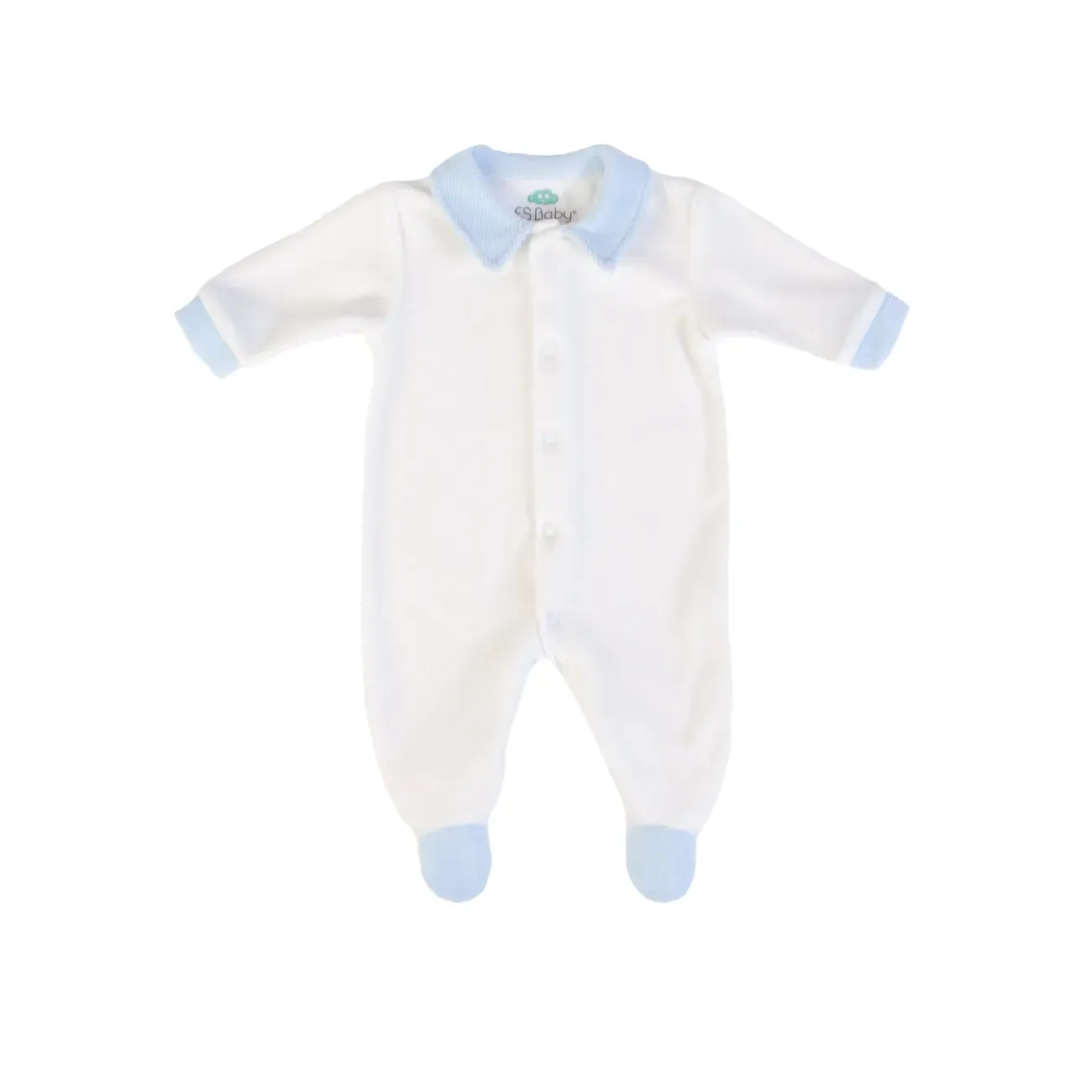 Grenouillère Coton Biologique Blanc / Ciel - Taille 12 Mois -