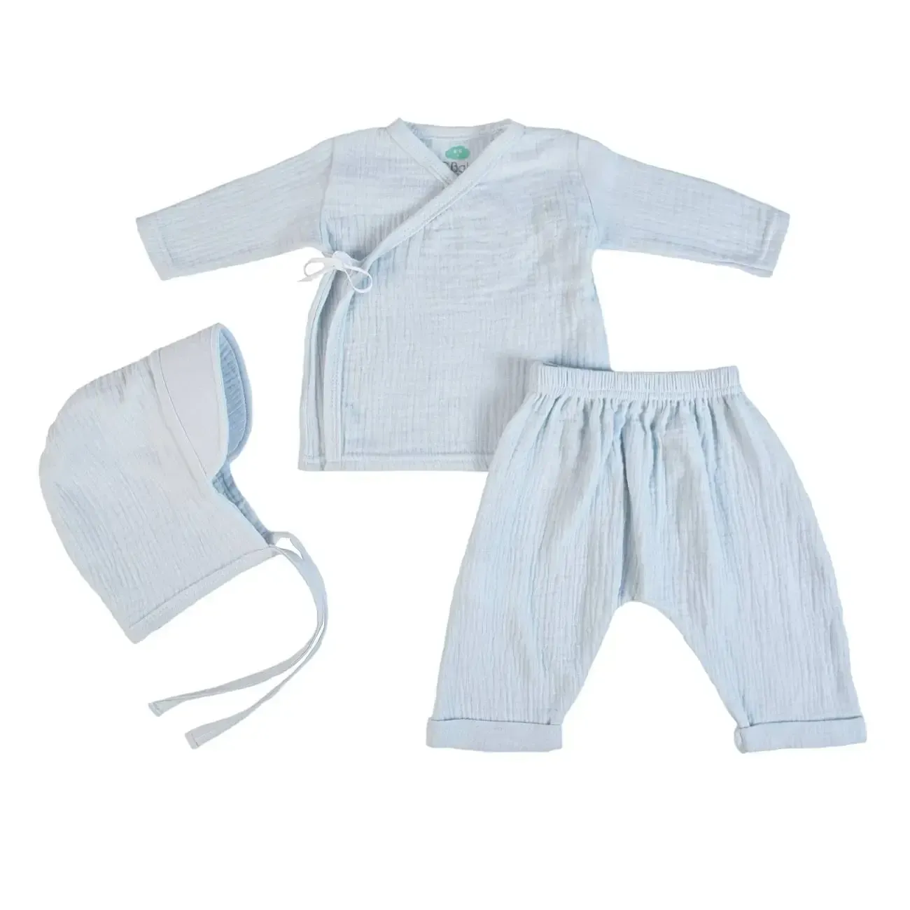 Ensemble 3 Pièces Mousseline Bleu Ciel - Taille 9 Mois  -