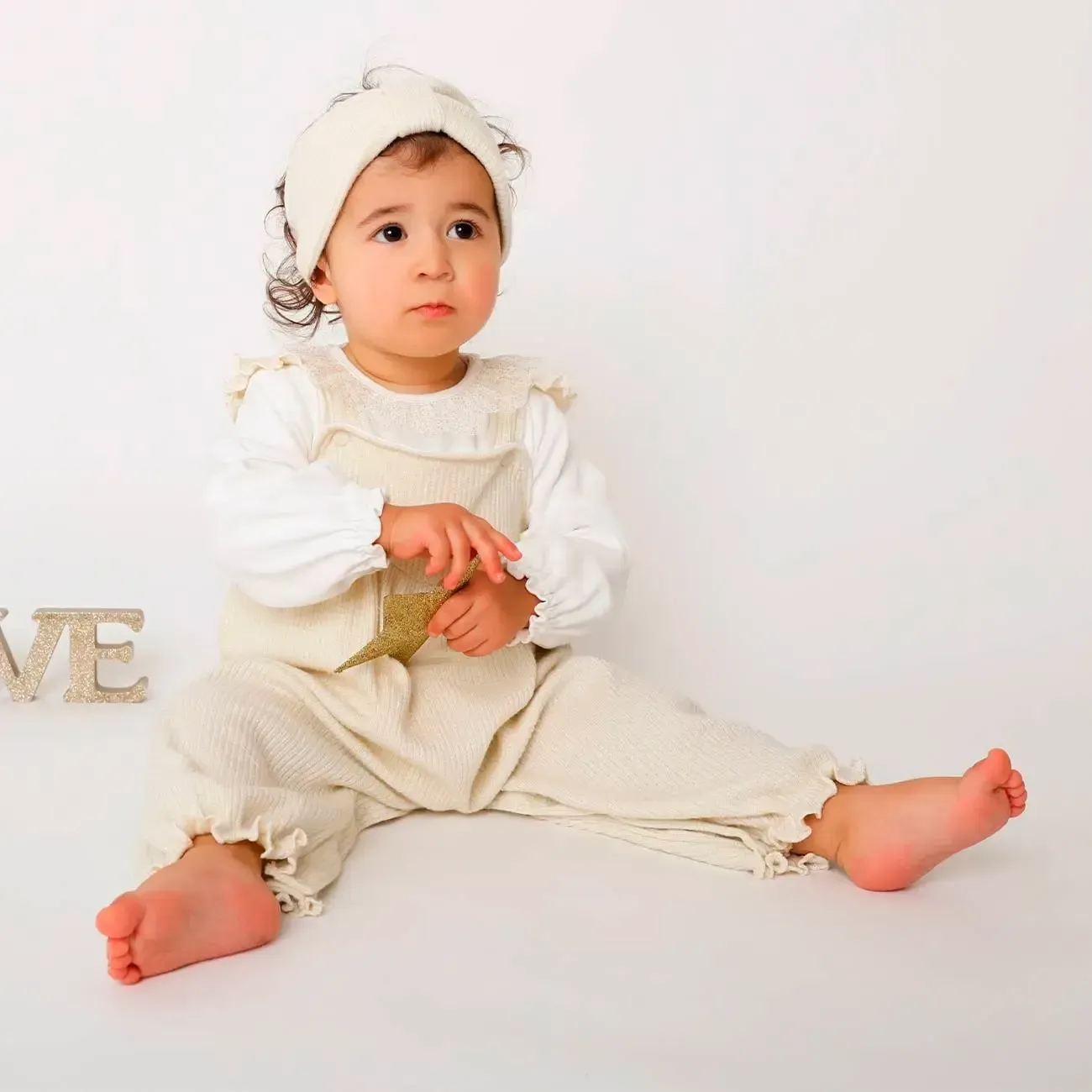 Ensemble 2 Pièces Beige Pailleté Or - Taille 12 Mois -