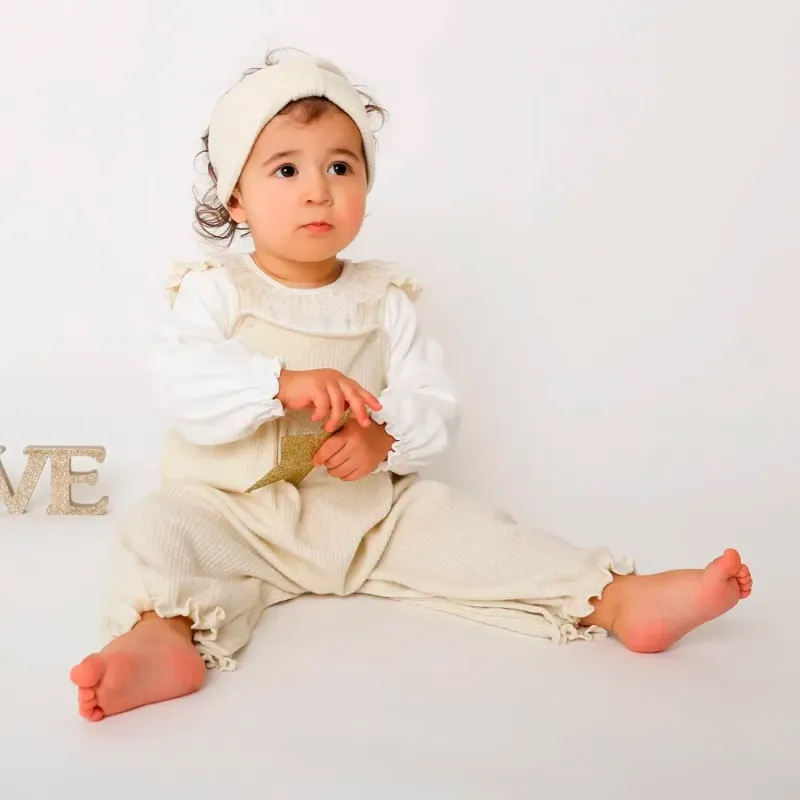Ensemble 2 Pièces Beige Pailleté Or - Taille 3 Mois -