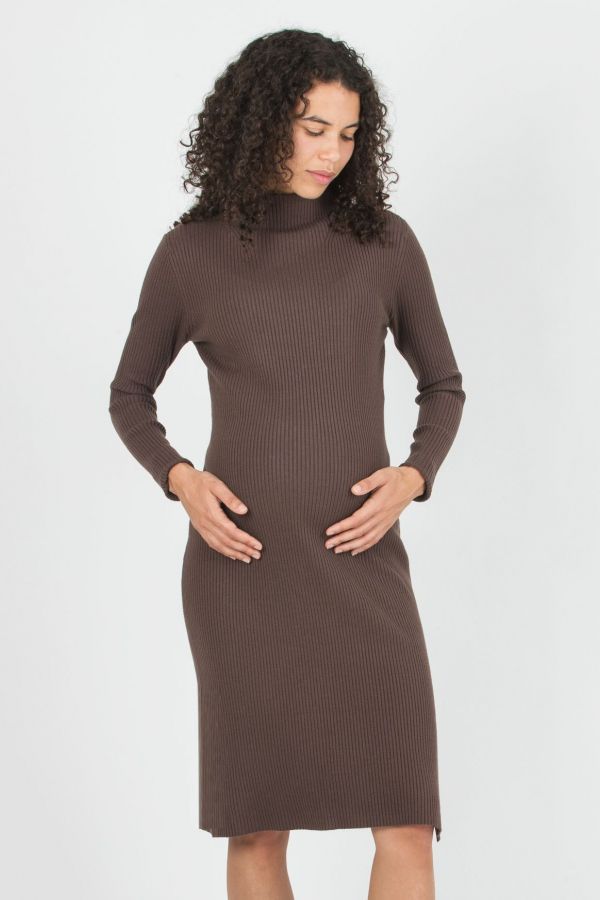 Robe de Maternité en Tricot Côtelé Marron - Taille Unique -