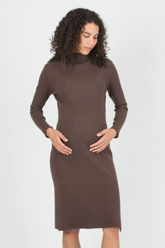 Robe de Maternité en Tricot Côtelé Marron - Taille Unique -
