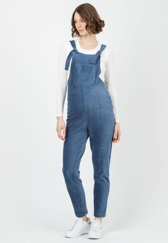 Salopette en Chenille de Coton Côtelé Bleu Denim - Taille M -