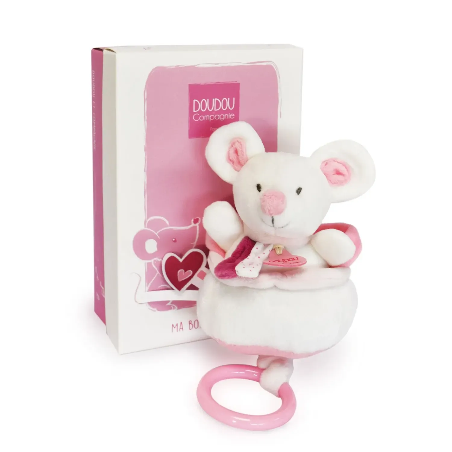 Peluche Musical Souris Blanche/Rose