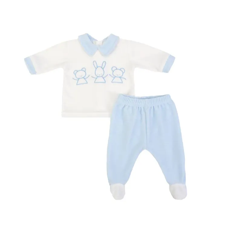 Pantalon + Tee-Shirt M/L Velours Bio Céleste - 3 Mois -