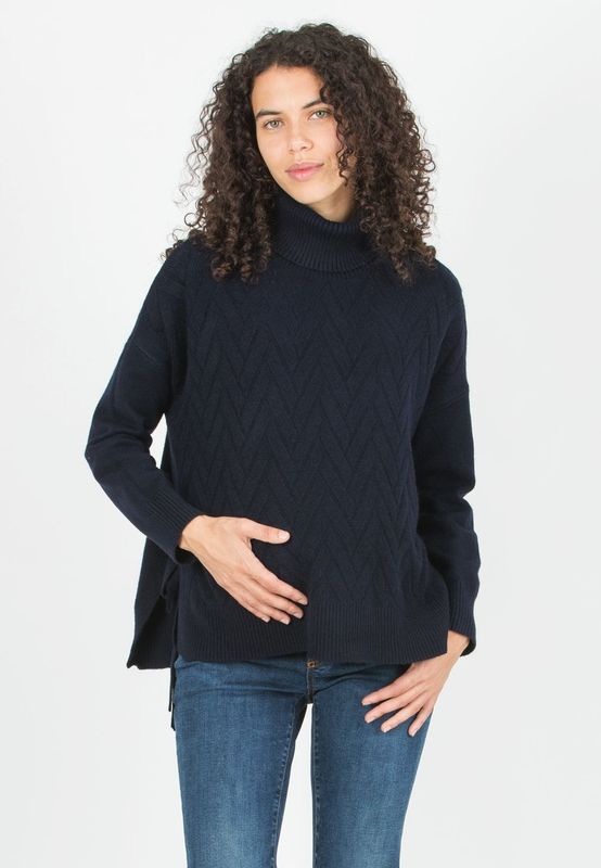 Pull de Maternité et Allaitement en Laine Mélangé Marine - Taille Unique -