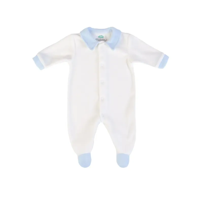 Grenouillère Coton Biologique Blanc / Ciel - Taille 12 Mois -