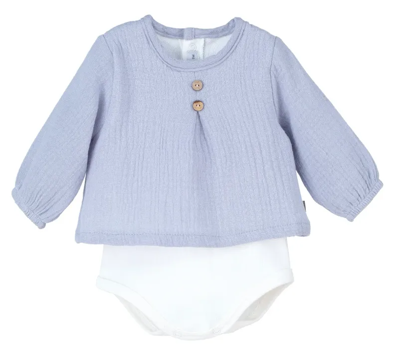 Body Blouse Gaze de Coton Bleu - Taille 12 Mois -