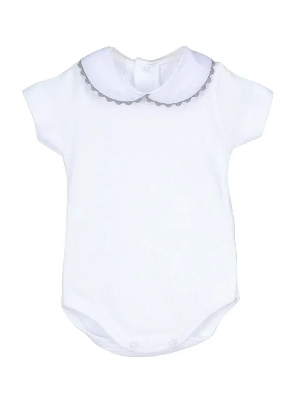 Body Col Claudine Blanc Finition Grise - Taille 18 Mois -