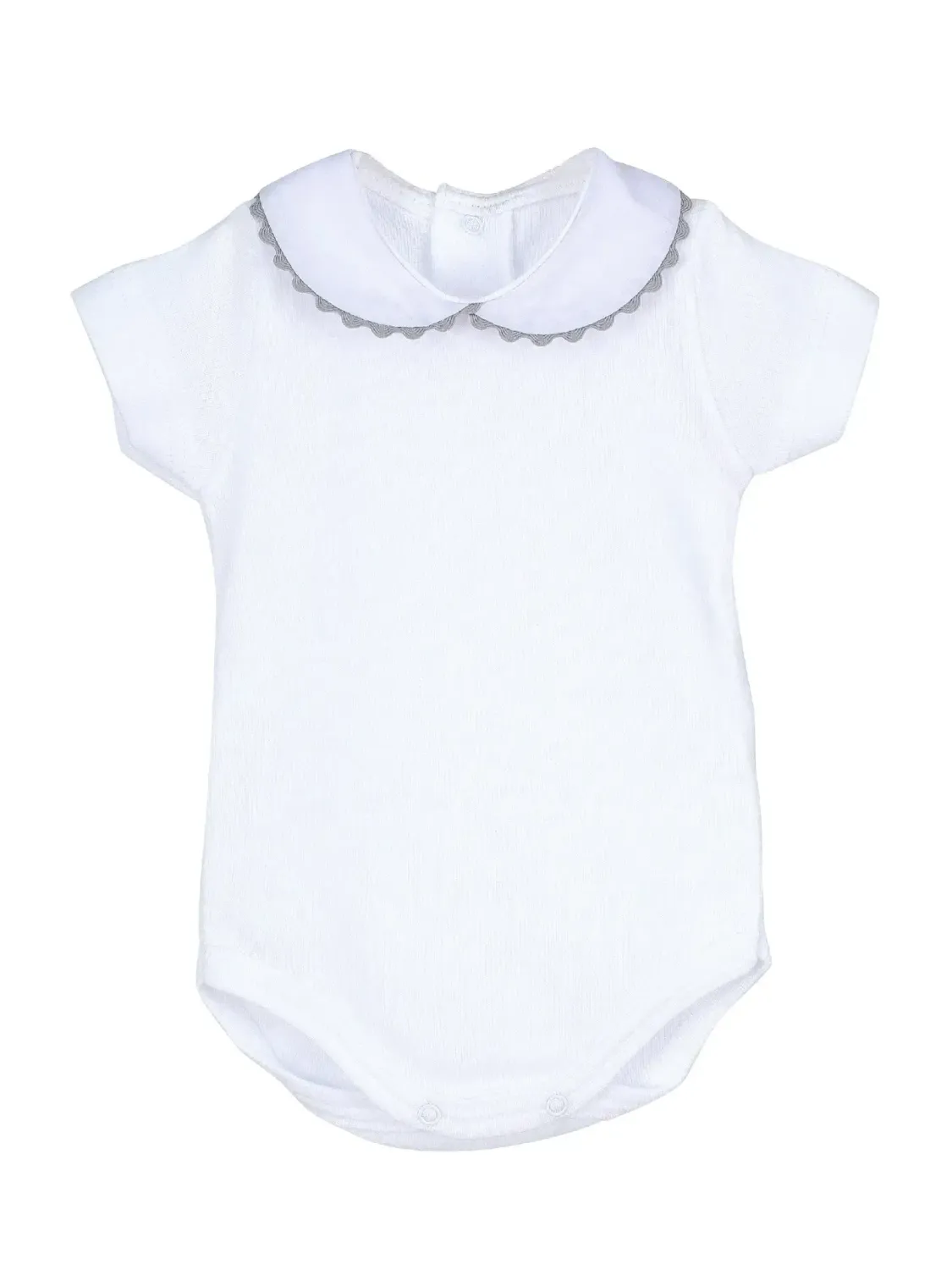 Body Col Claudine Blanc Finition Grise - Taille 12 Mois -