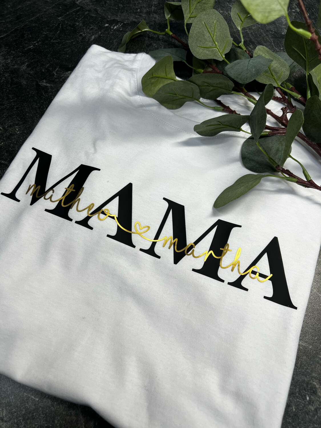 Damen T-Shirt Mama und Kindername(n)