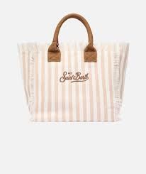 MC2 SAINT BARTH Vanity in canvas di cotone con stampa a righe beige