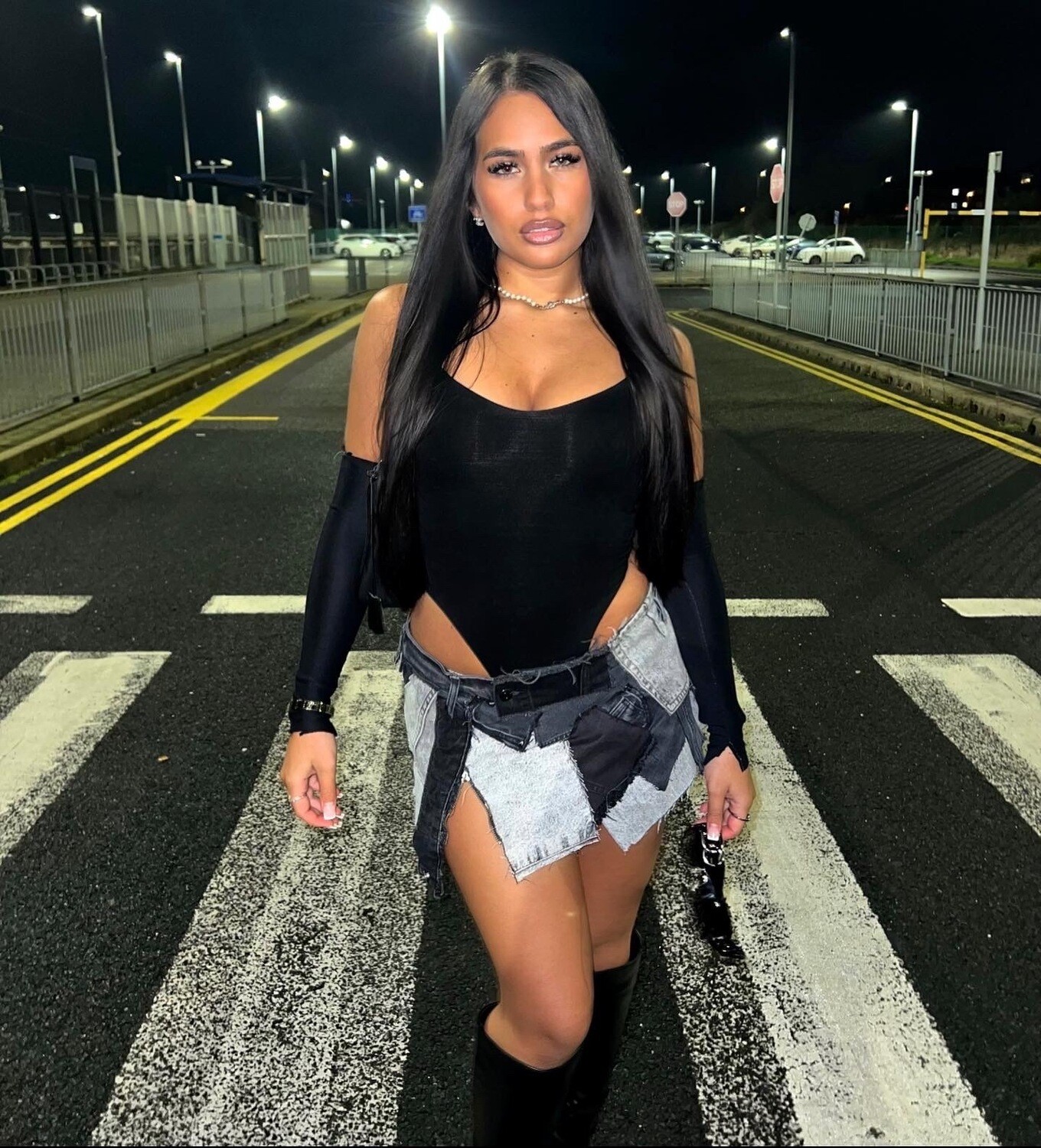 black patchwork denim skirt