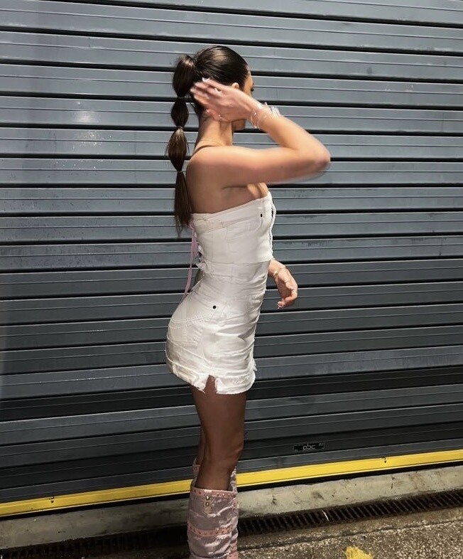layered white denim dress