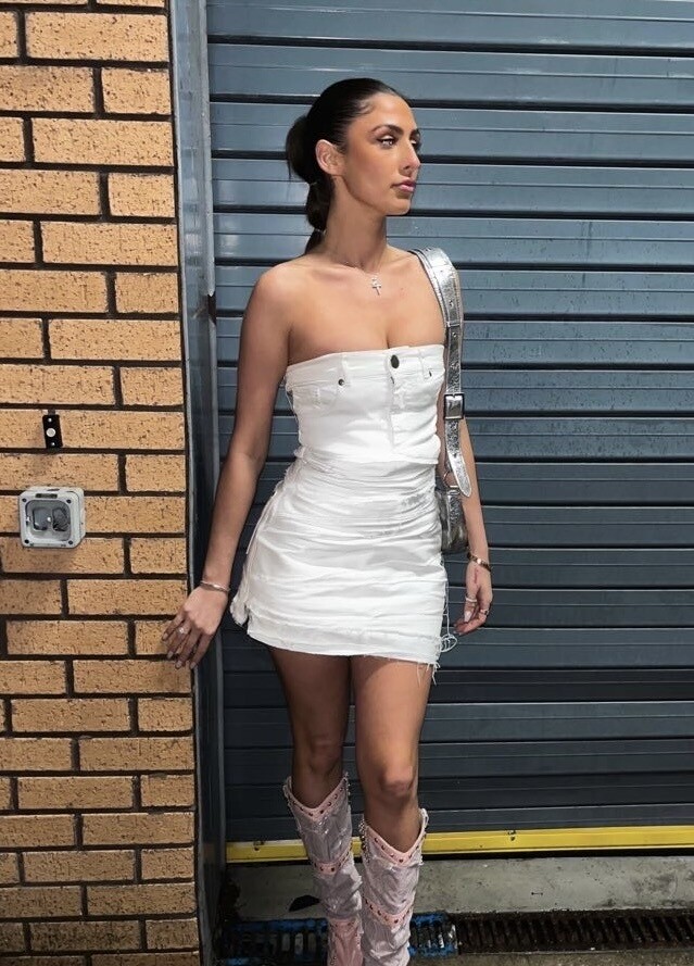 layered white denim dress